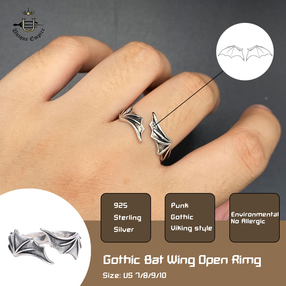 Gothic Skull Ring - Gotische vleermuisvleugelring met schedel- en klauwdesign,