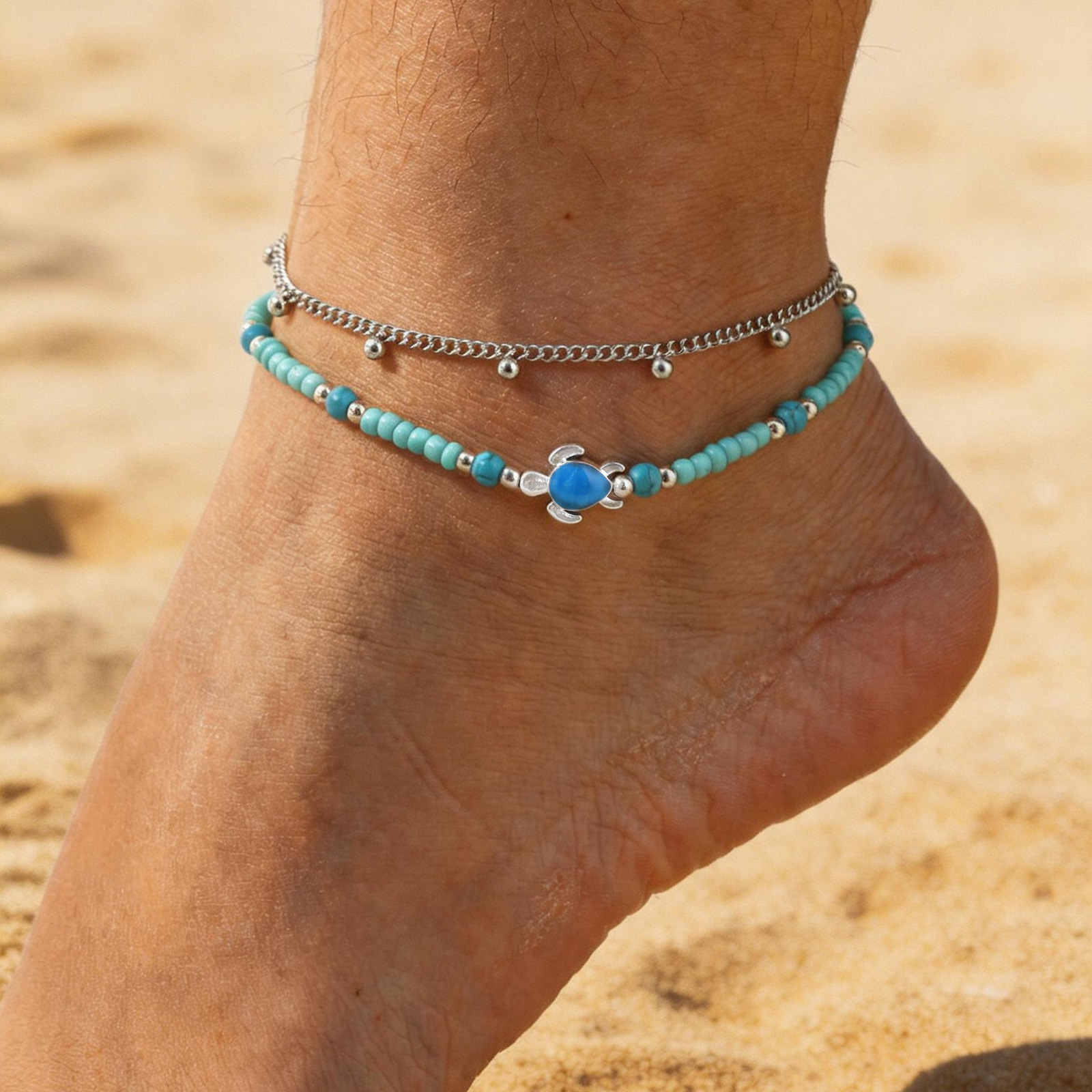 Jc Jewelry & Watches Photos - Enkelbandjesset van roestvrij staal, gelaagde satellietketting,