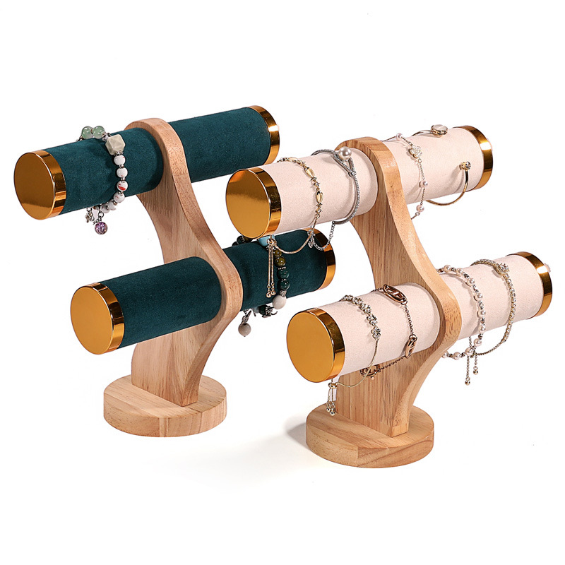 Jewelry And Watches Stores - 2-laags gebogen houten armbandhouder van fluweel
