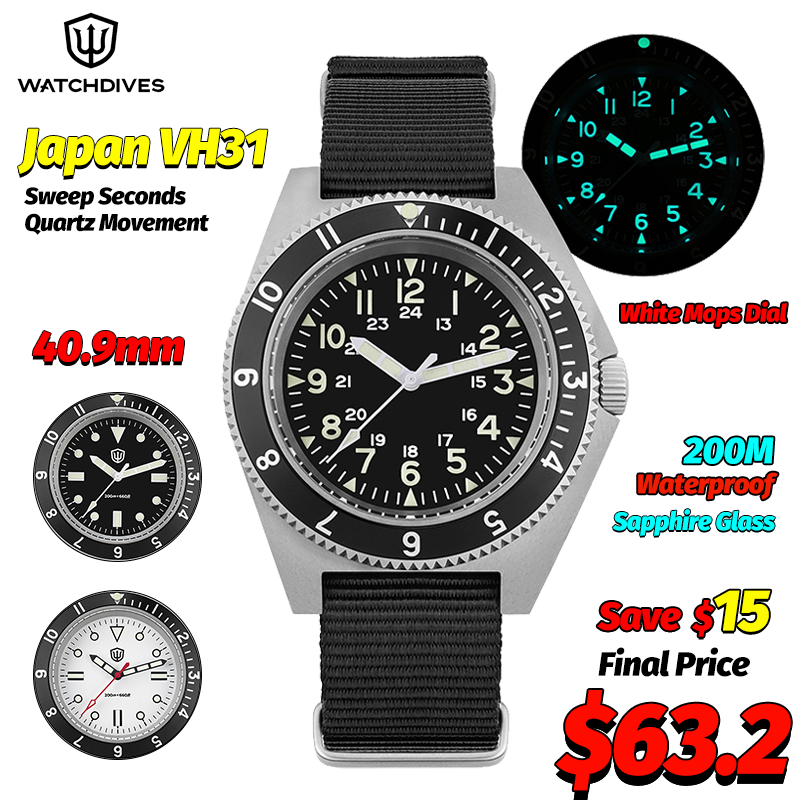 Jewelry For Watches - Watchdives WD1972 Quartz Horloge Saffier Lichtgevende